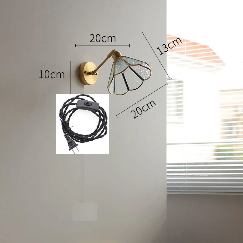 DecorBites™ Green Glass LED Wall Lights with Pull Chain Switch, Copper Finish