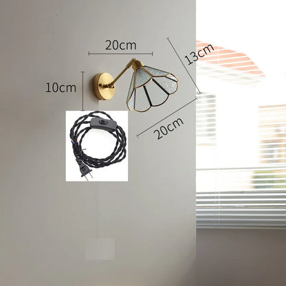 DecorBites™ Green Glass LED Wall Lights with Pull Chain Switch, Copper Finish