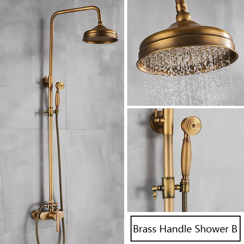 DecorBites™ Brass Antique Shower Set with Handshower, Wall Mounted Single Handle Faucet