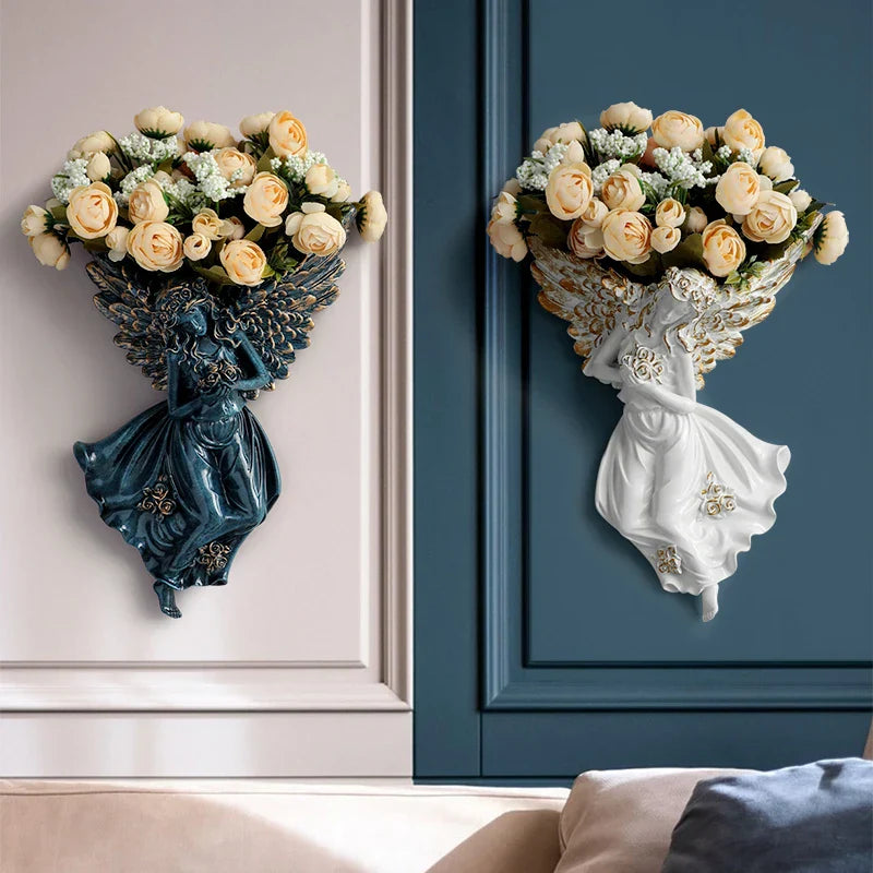 ديكور الحائط DecorBites™ مزهرية ملاك، رف من الراتنج، جدارية فنية لغرفة المعيشة، وعاء زهور كيوبيد