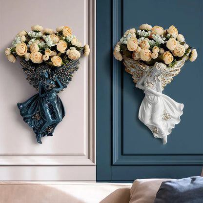 ديكور الحائط DecorBites™ مزهرية ملاك، رف من الراتنج، جدارية فنية لغرفة المعيشة، وعاء زهور كيوبيد