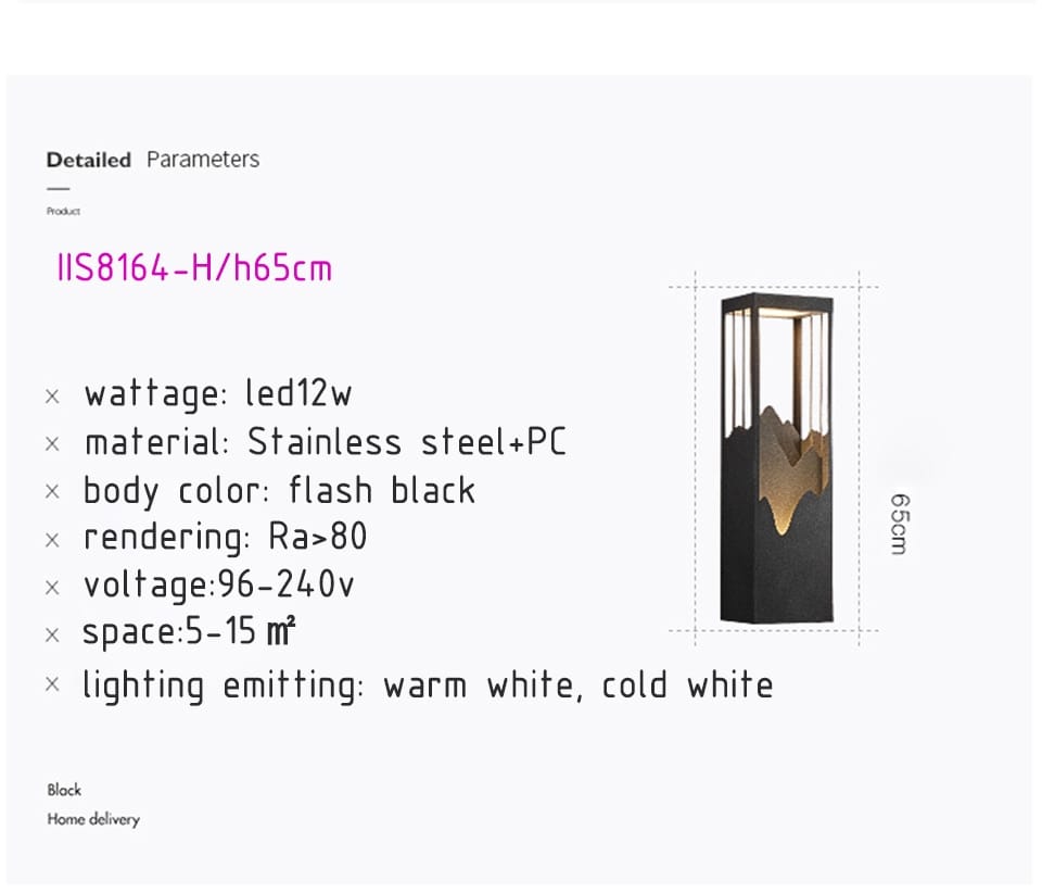 Modern black and gold mountain solar led outdoor light garden sconce featuring stainless steel and pc construction for durable solar led outdoor pathway lighting.