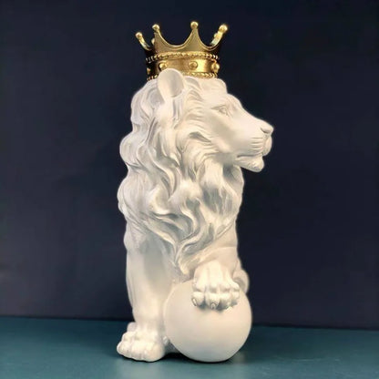 DecorBites™ Golden Crown Lion King Statue 17cm Height Nordic Handicraft Home Office Decor
