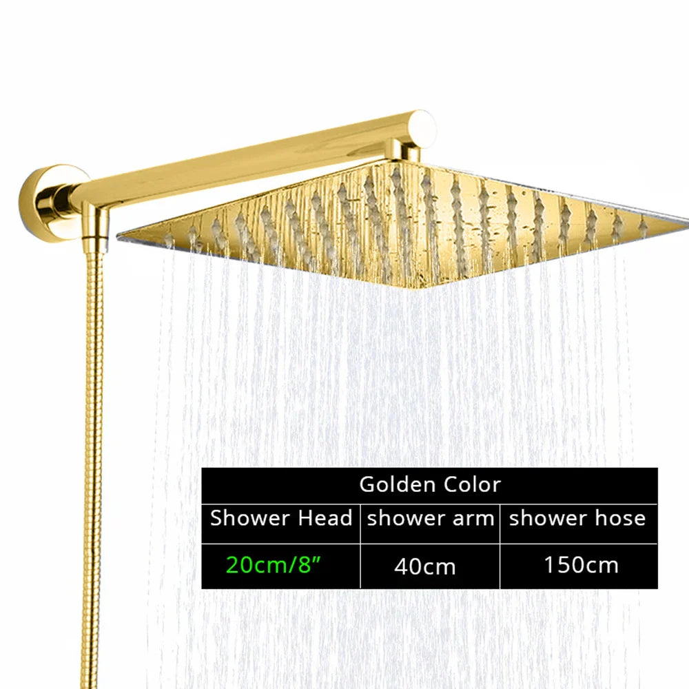 DecorBites™ Bright Chrome 8" Shower Head with 15" Arm and 59" Hose - Wall Mounted Rainfall