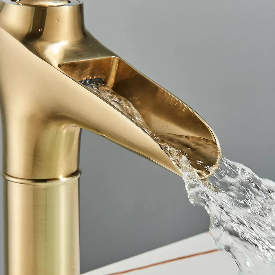 DecorBites™ Gold Waterfall Wine Glass Basin Faucet - Single Lever Bathroom Mixer