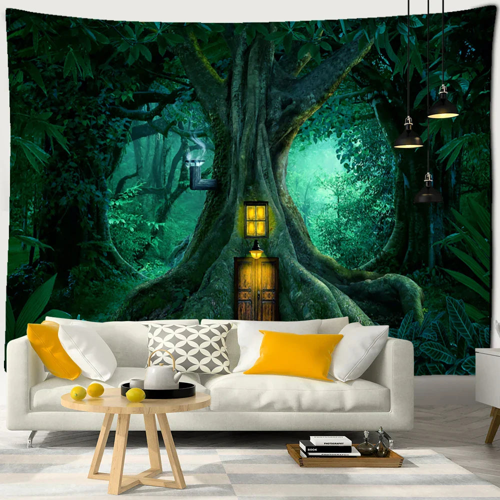 Dream Forest Tapestry Wall Hanging Bohemian Psychedelic Witchcraft Hippie Home Decor by Decobites