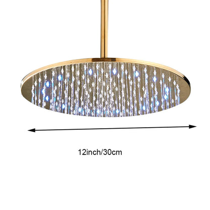 DecorBites™ 16" LED Round Gold Shower Head with Arm - Enhanced Brass Bathroom Accessory