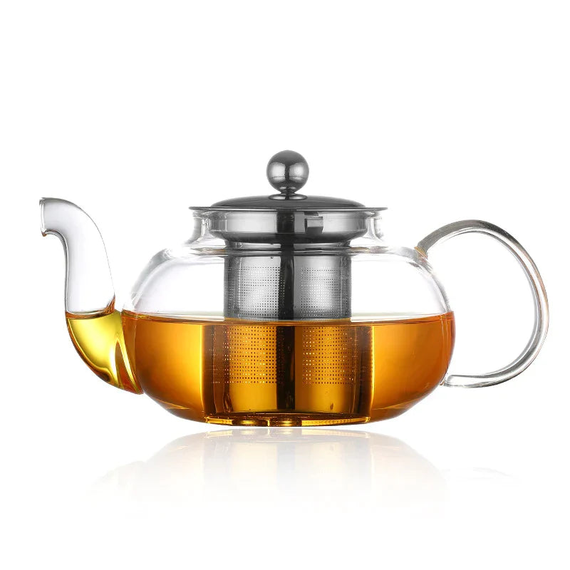 DecorBites™ Glass Teapot Set with Stainless Steel Strainer - Heat Resistant Pot for Tea and Coffee