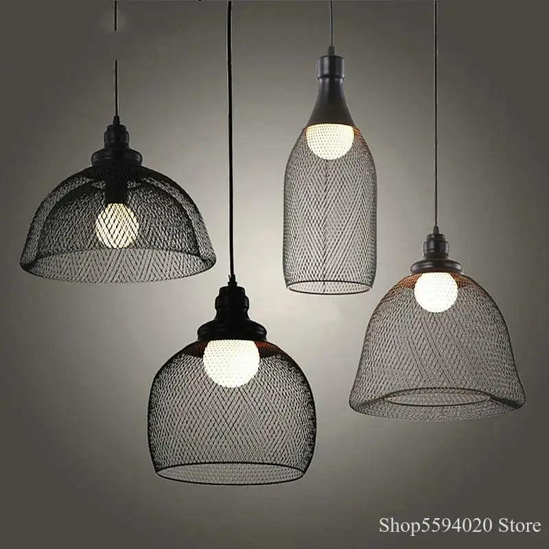DecorBites™ Industrial Birdcage Chandelier: Retro Iron Net Hanging Lamp for Creative Home Lighting