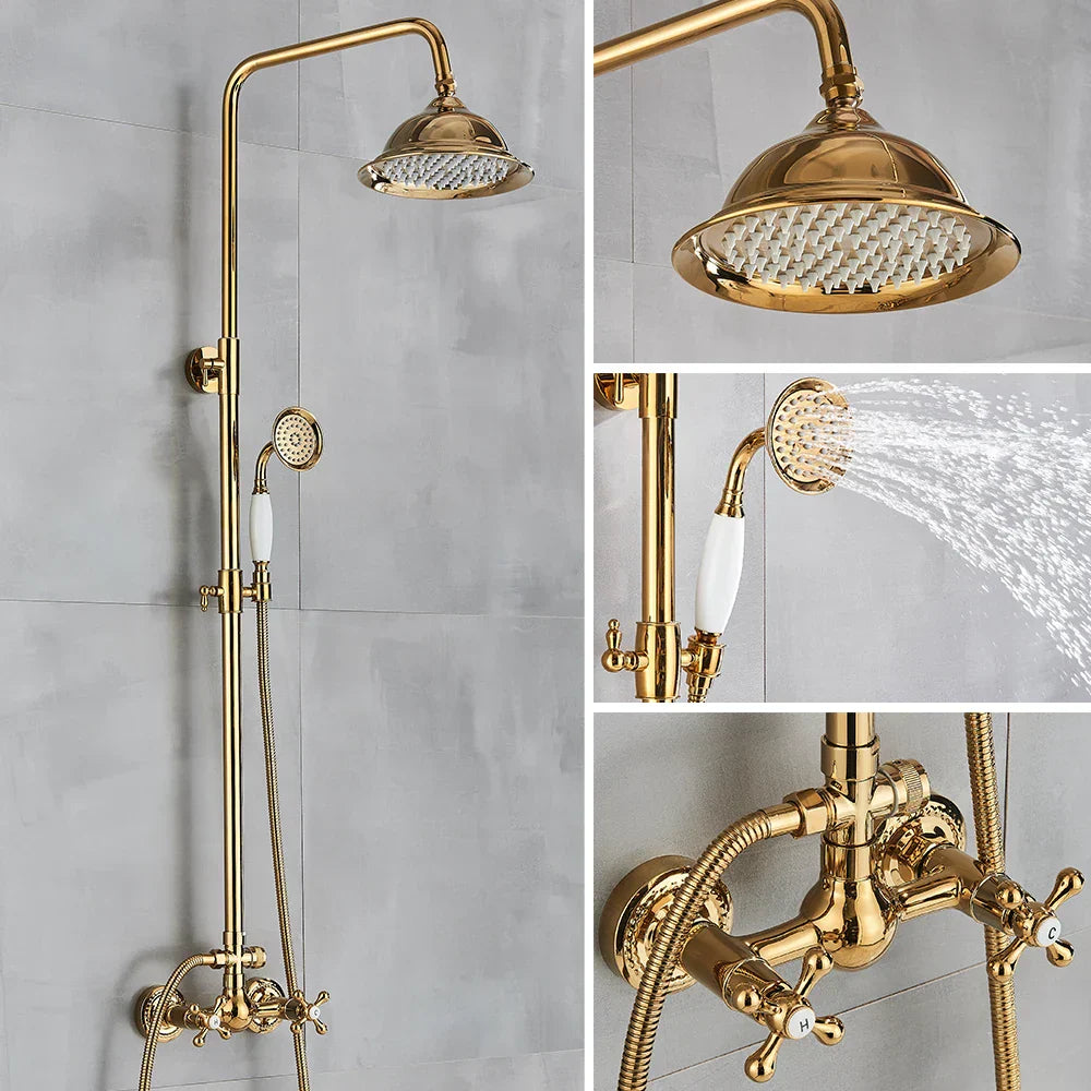Juego de Grifo de Ducha en Latón Dorado Decorbites™ con Salida para Bañera y Dos Manijas