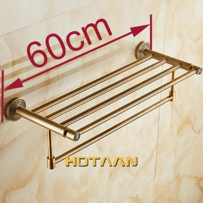 DecorBites™ Brass Bath Towel Rack Square Double Towel Shelf Bathroom Accessories