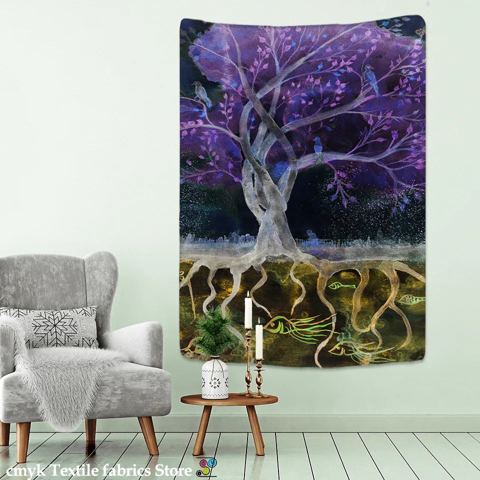 Decobites Tree Tapestry: Forest Starry Sky Hippie Wall Tapestries