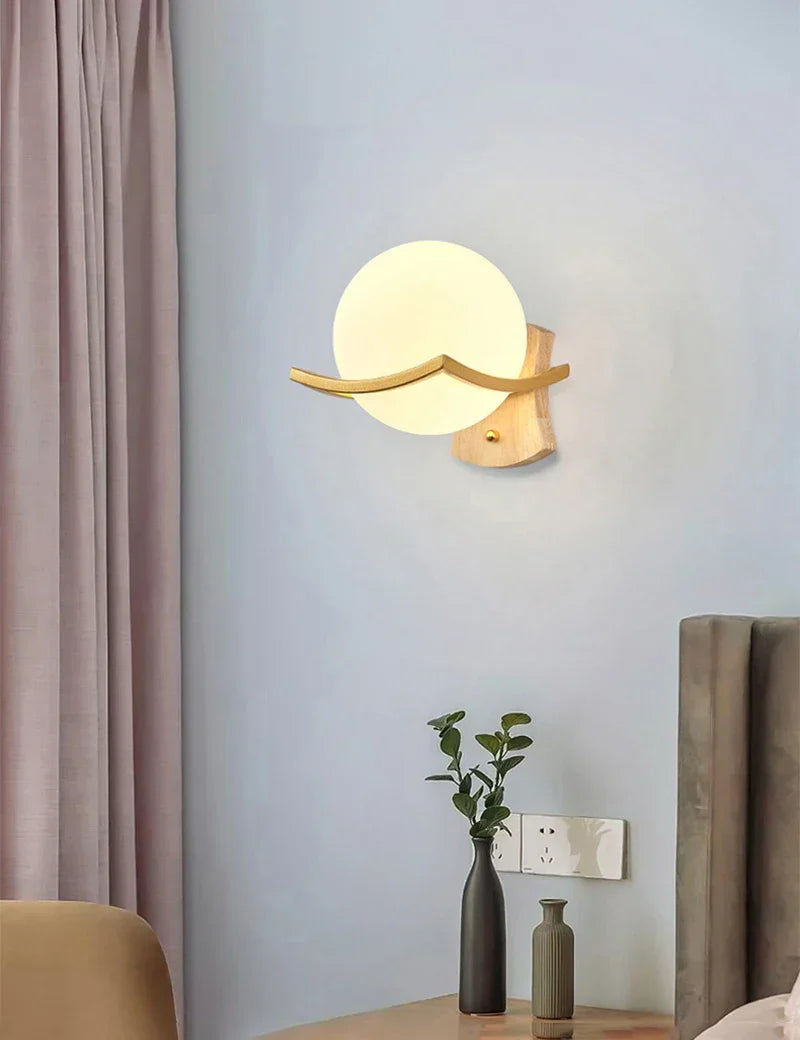 DecorBites™ Japanese Moon Wood Wall Lamp - Minimalist Design - LED Sconce Lights