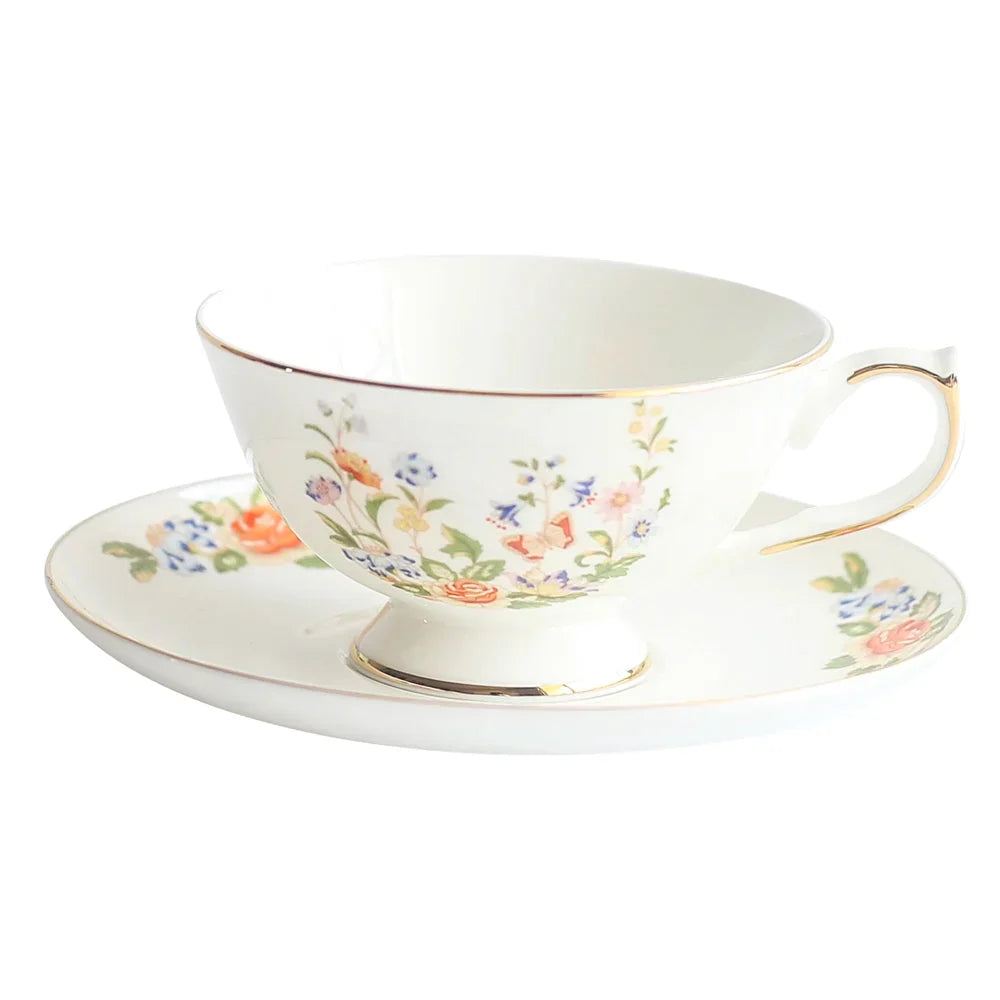 Juego de tazas de té DecorBites™ de porcelana fina, taza de té con diseño floral y plato para aperitivos, ideal para la oficina.
