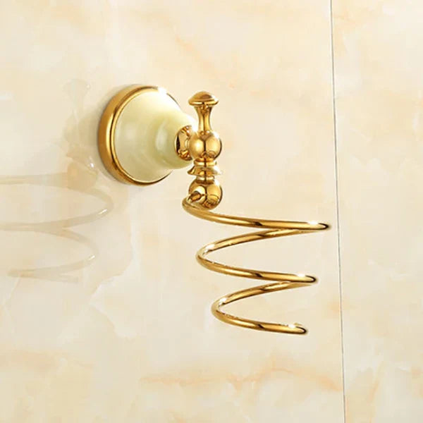 DecorBites™ Gold Bathroom Accessories Set: Shelf, Towel Rack, Holder, Brush Holder, Bath Hardware