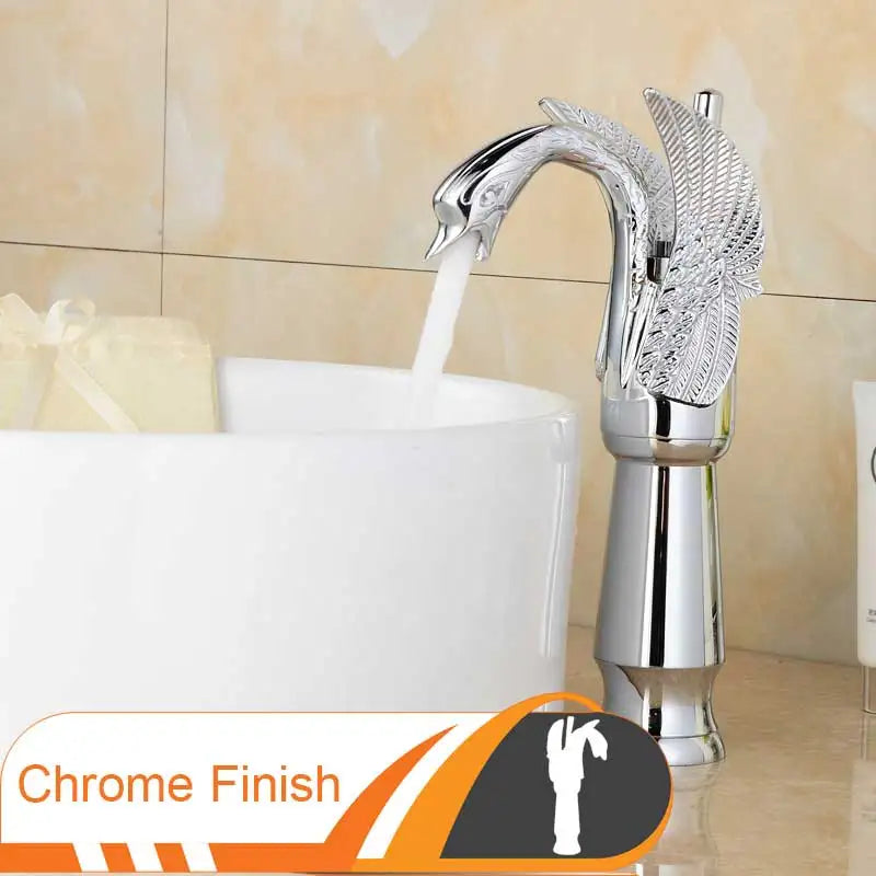 DecorBites™ Golden Swan Bathroom Mixer Faucet - Deck Mount Basin Tap with One Handle