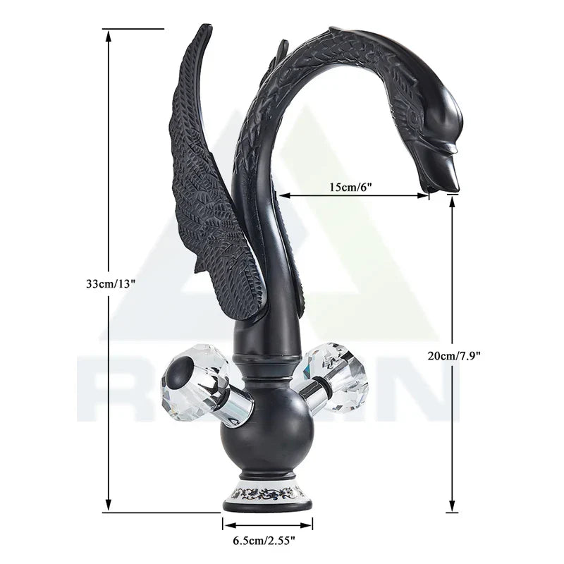 DecorBites™ Golden Swan Basin Faucet: Solid Brass, Deck Mount, Dual Handle Mixer Tap