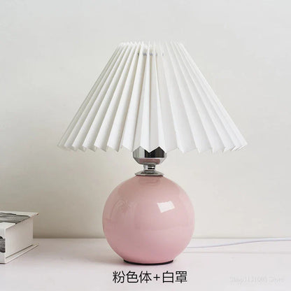 DecorBites™ Japanese Ceramic Table Lamps Living Room Pleated Skirt Lampshade Warm Bedroom Lighting