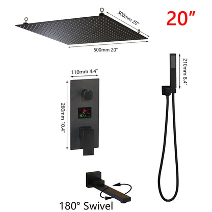 DecorBites™ Black Digital Shower Faucet, Matte Black Finish, Thermostatic Temperature Display