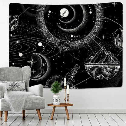 Decobites Black & White Stars Mandala Tapestry - Home Decor