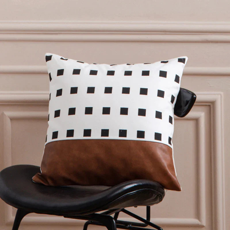 DecorBites™ Brown Faux Leather Pillow Cover for Home Decoration