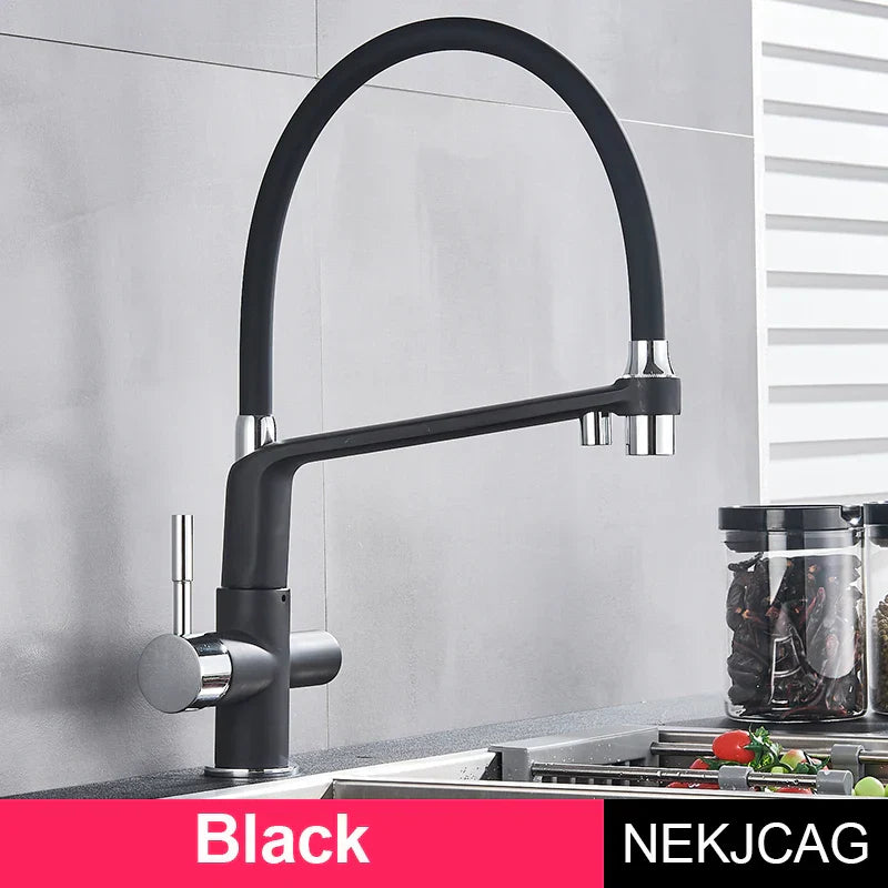 Grifo de cocina Decorbites™ en cromo negro con rotación de 360° y extracción para agua filtrada