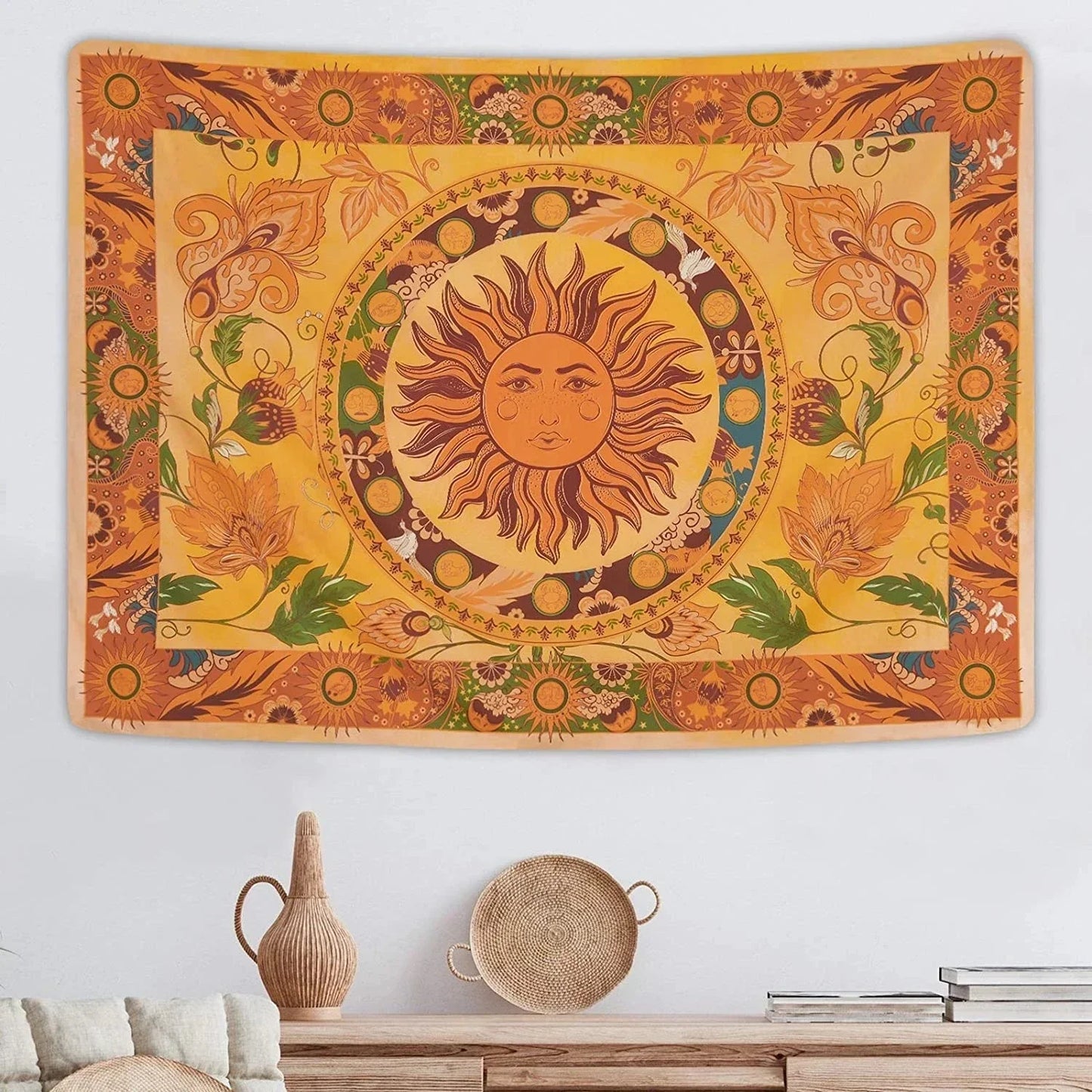 Decobites Retro Floral Vines Tapestry: Vintage Boho Wall Hanging for Hippie Room