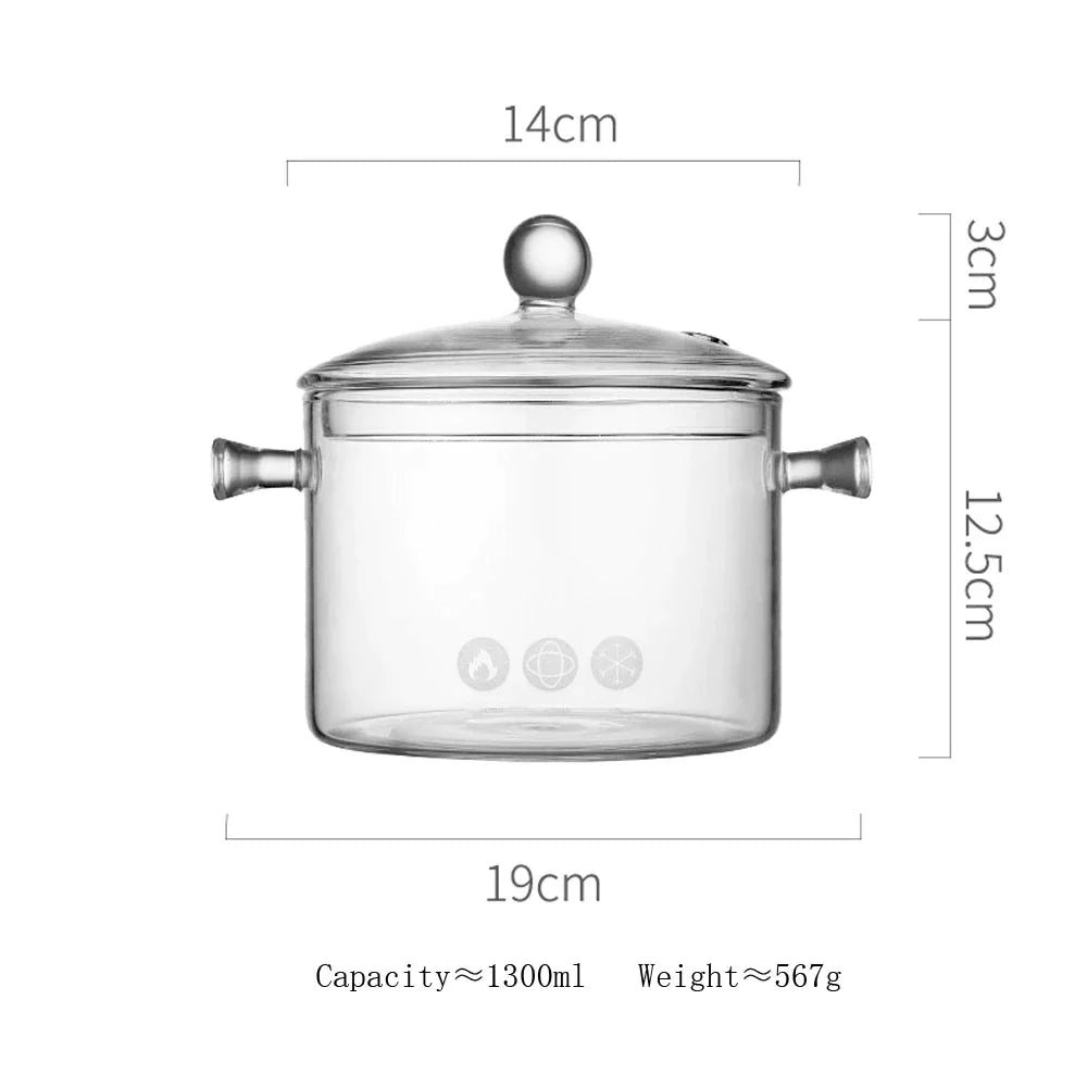 DecorBites™ Glass Cooking Pot - Heat-Resistant Stove Pot for Boiling Water, Cooking Noodles, and Making Soup