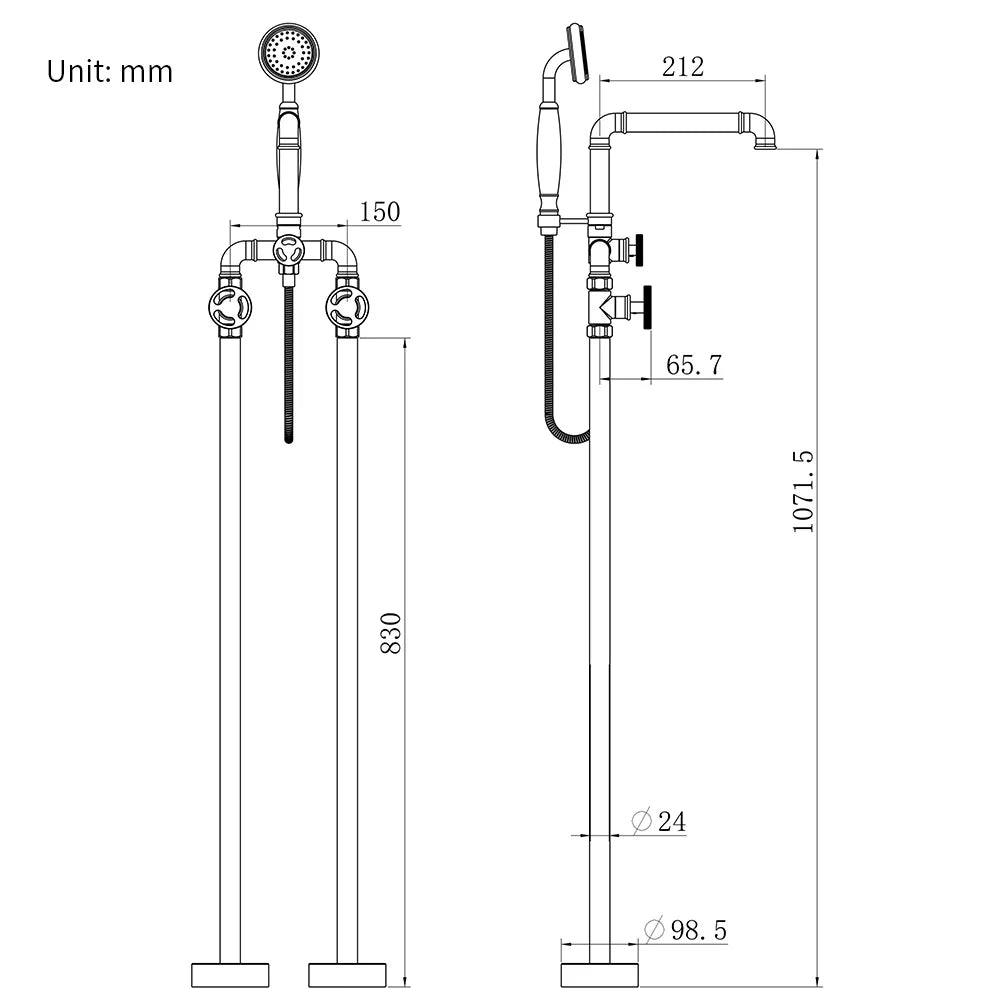 DecorBites™ Industrial Black Floor Standing Dual Handle Bathroom Shower Faucet