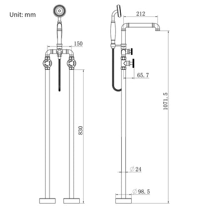 DecorBites™ Industrial Black Floor Standing Dual Handle Bathroom Shower Faucet