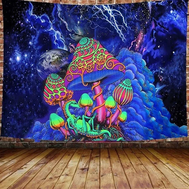 Decobites Illusory Mushroom Art Tapestry - Colorful Hippie Wall Hanging