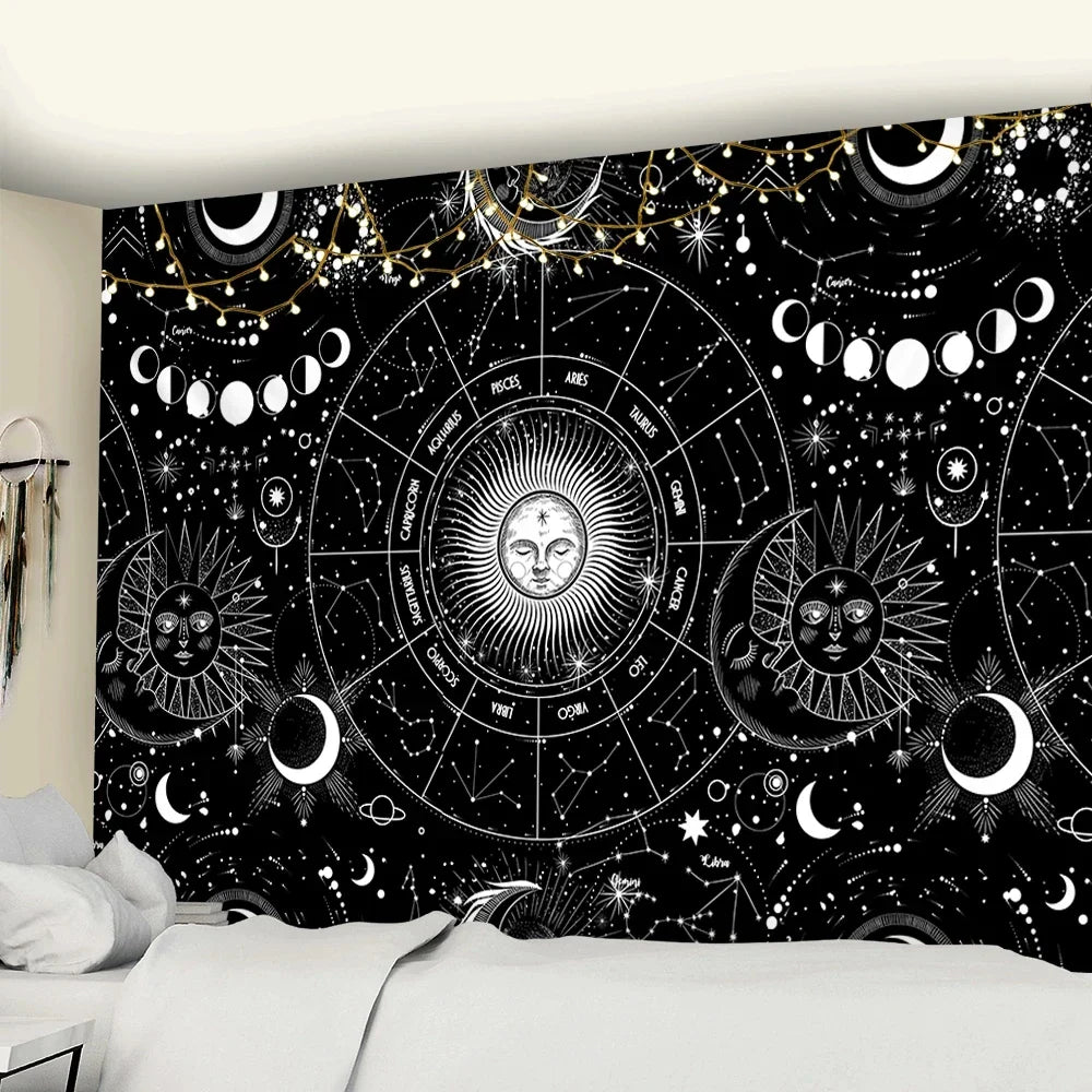 Decobites Sun Moon Mandala Starry Sky Tapestry Wall Hanging for Boho Home Décor