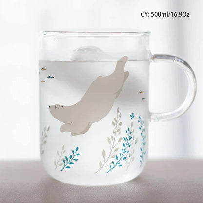 DecorBites™ Glass Coffee Mug 320ml Cute Squirrel Tea Cup Heat Resistant Beer Mug