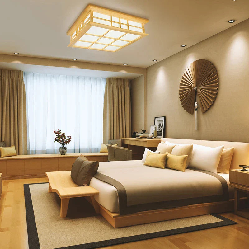 Decorbites™ Lámpara de Techo de Madera Tatami Japonesa LED, Iluminación para Comedor, Dormitorio y Estudio
