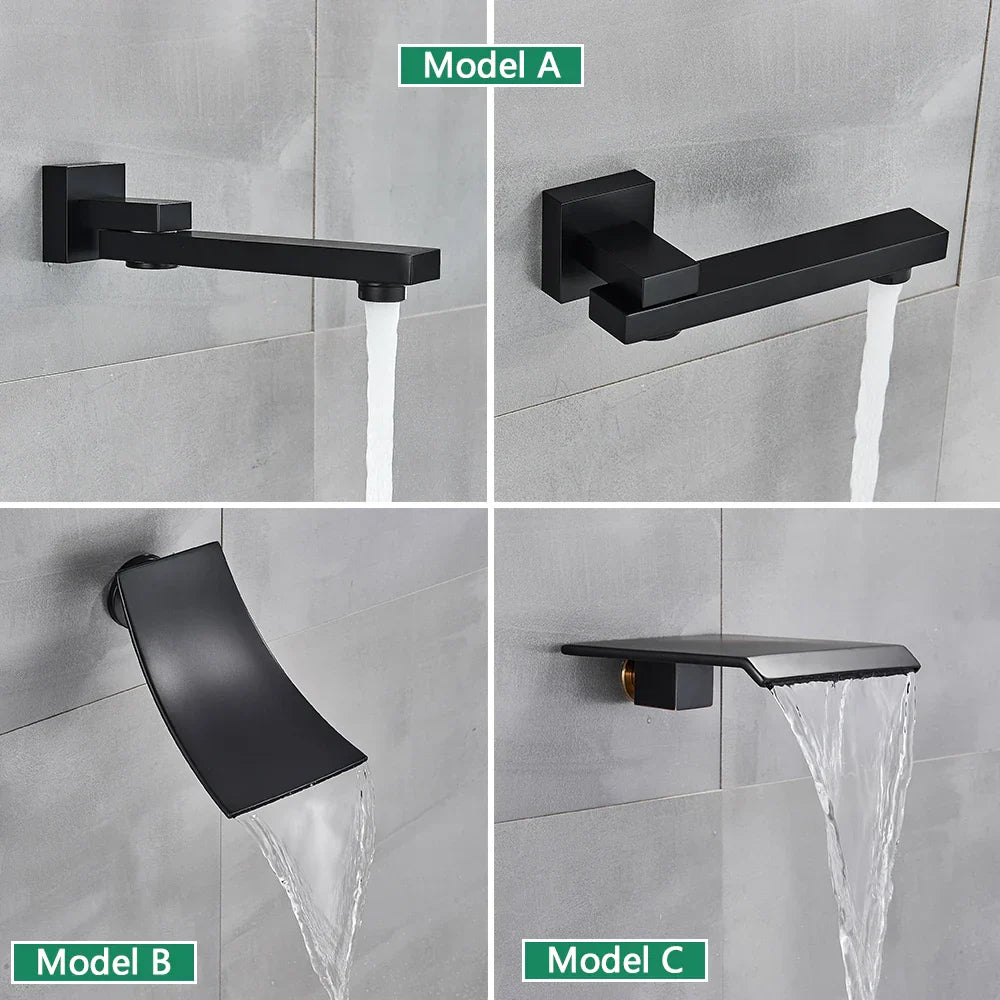 DecorBites™ Black Wall Mounted Rainfall Shower System with Tub Spout