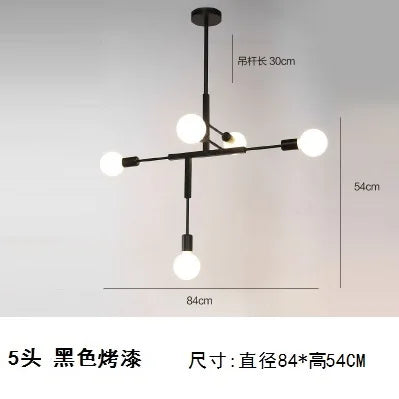 Lámpara colgante DecorBites™ estilo cruz de 5 luces en acabado dorado y negro para decoración moderna del hogar.