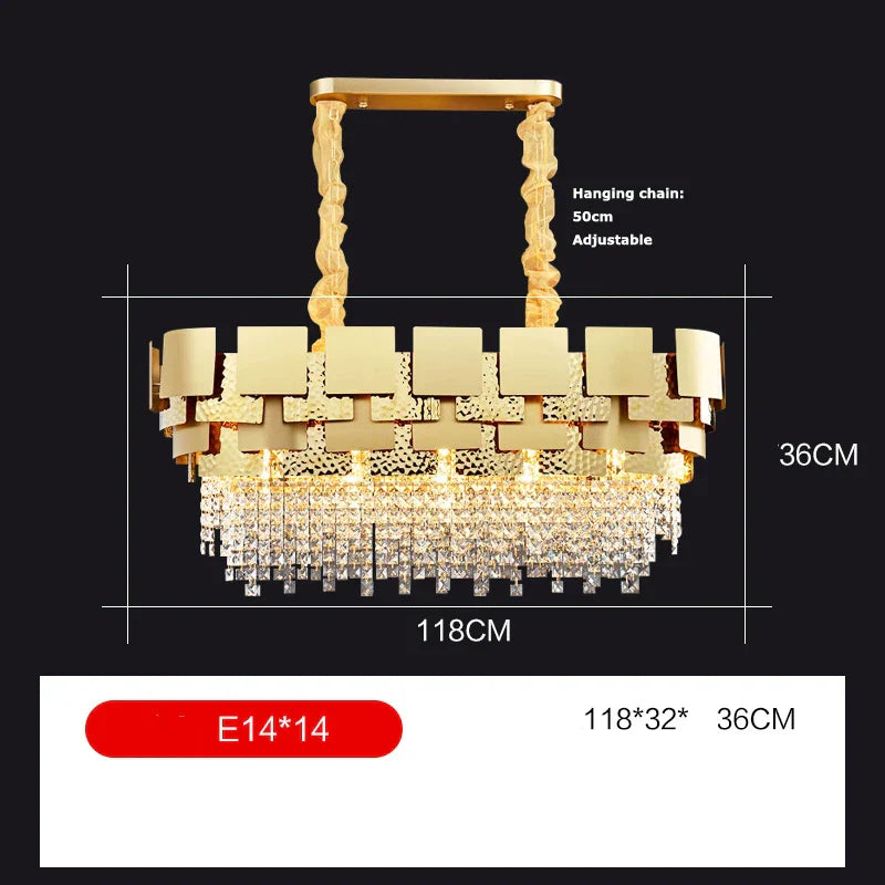 Decorbites™ Lámpara colgante de acero inoxidable Golden Crystal para vestíbulo elegante