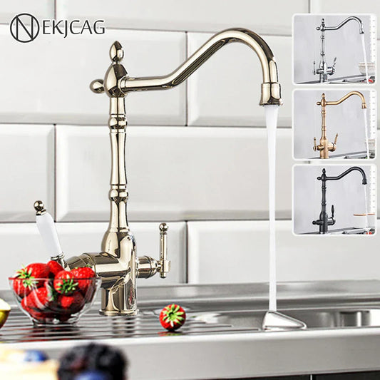DecorBites™ Gold Kitchen Filter Faucet with 360 Rotation and Dual Water Function Modes