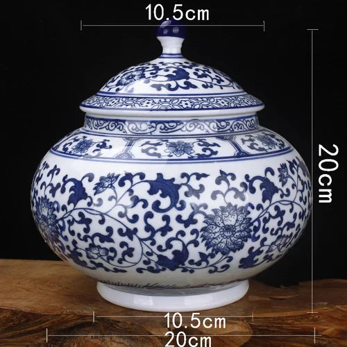 DecorBites™ Blue White Porcelain Storage Tank for Living Room Decor & Small Objects.