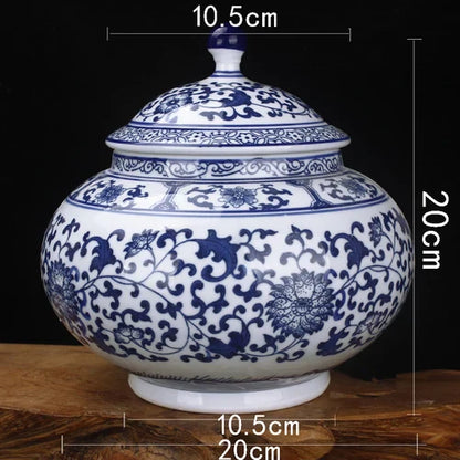 DecorBites™ Blue White Porcelain Storage Tank for Living Room Decor & Small Objects.