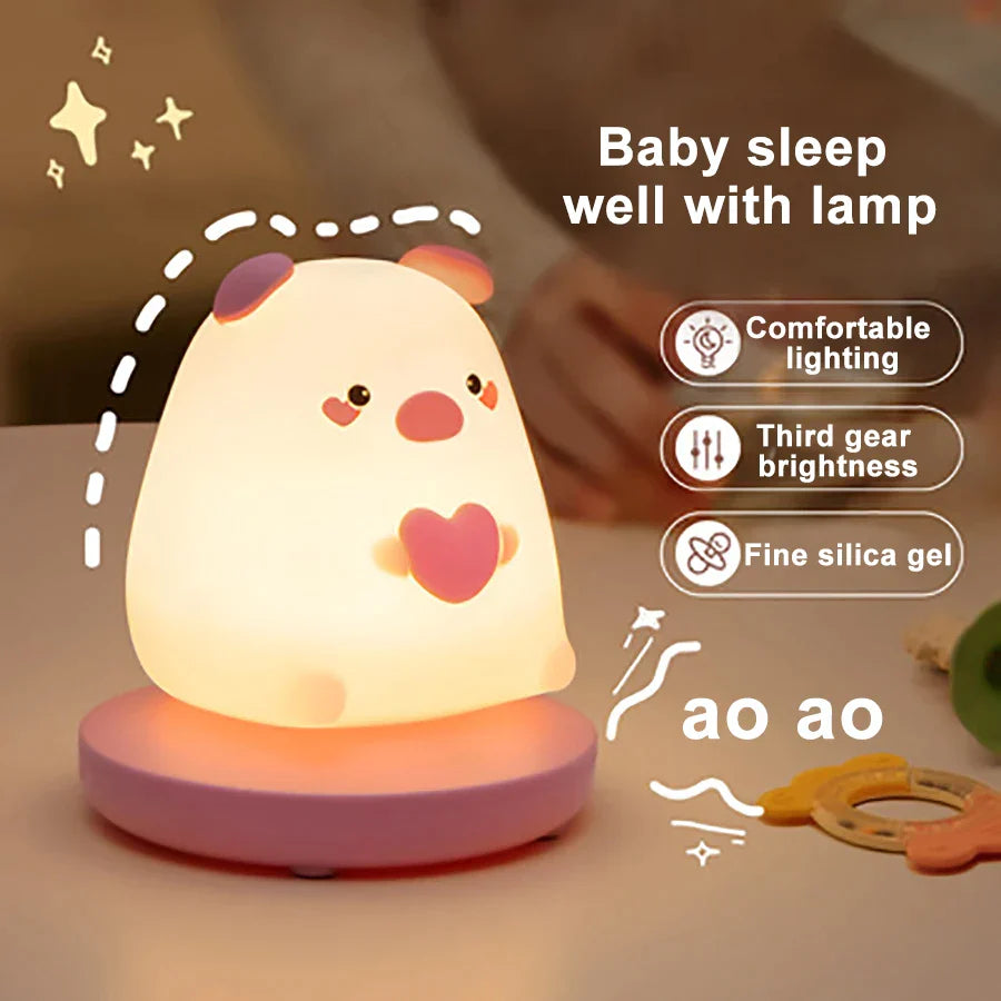 DecorBites™ Kids' Animal Silicone Night Light - Touch Sensor, Dimmable, Rechargeable