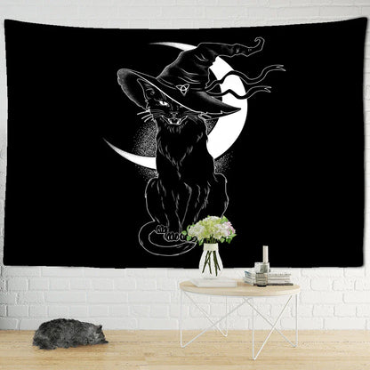 Decobites Black Cat Psychedelic Tapestry Wall Hanging for Home Decor