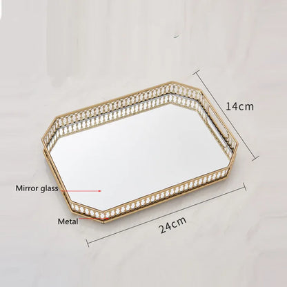 DecorBites™ Elegant Gold Mirror Glass Storage Tray for Jewelry and Small Items