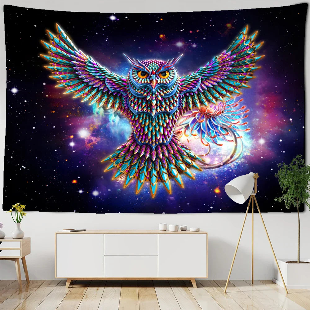 Decobites Psychedelic Owl Tapestry Wall Hanging for Colorful Hippie Bohemian Home Decor