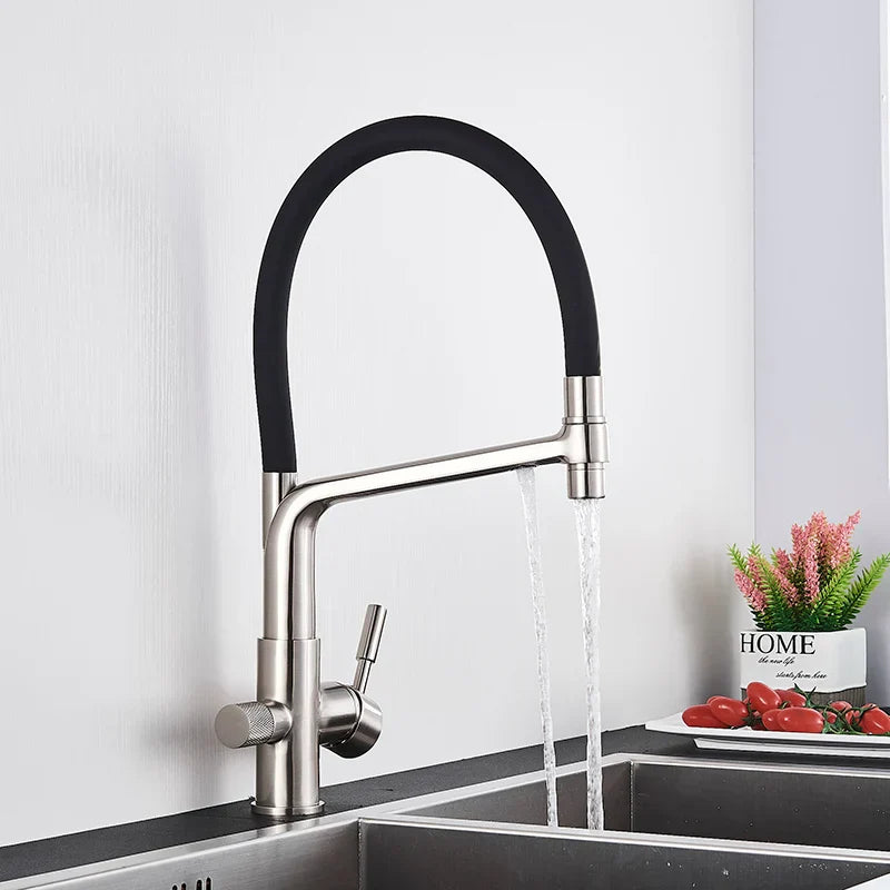 Decorbites™ Messing Küchen-Wasserfilterarmatur mit doppelter Auslauf, 360° drehbar, Trinkwasserfilter-Mischer