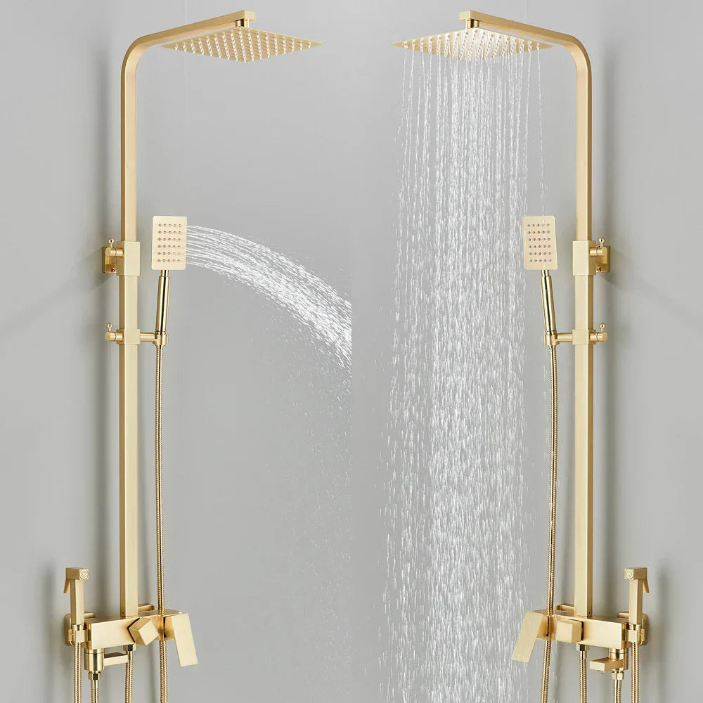 DecorBites™ Gold Wall Mounted Bathroom Shower System Kit with 4-way Mixer
