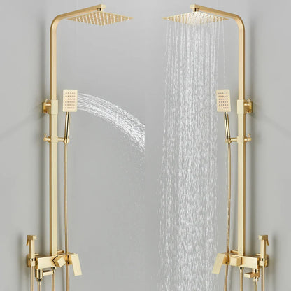 DecorBites™ Gold Wall Mounted Bathroom Shower System Kit with 4-way Mixer
