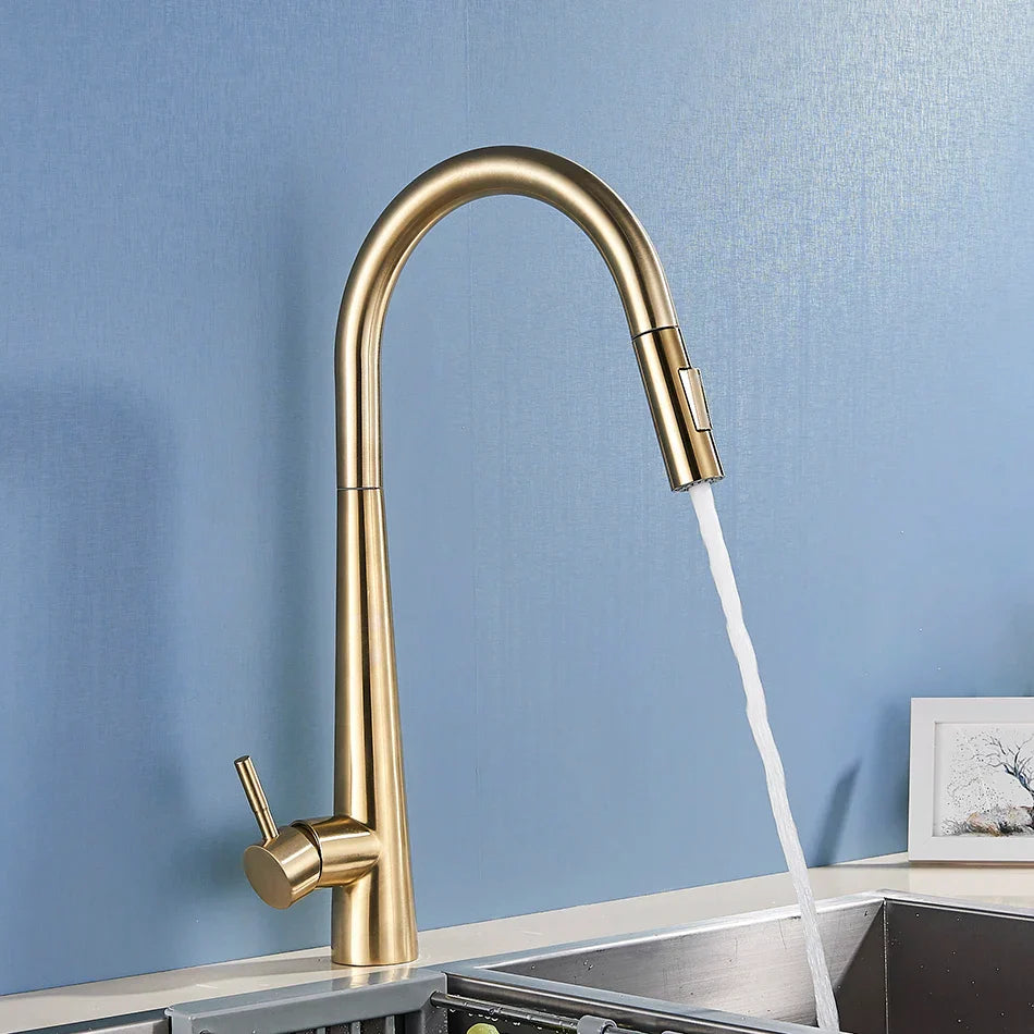 DecorBites™ Gold Swivel Kitchen Faucet with Pull Down Sprayer