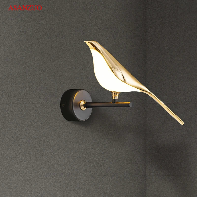 DecorBites™ Golden Bird LED Wall Lamp: Modern Design for Hallway, Stairs, Living Room, Bedroom Decor