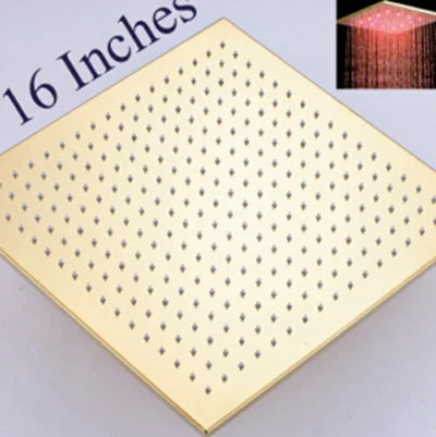 DecorBites™ Gold LED Square Rainfall Shower Head for Bathroom Faucet - Top Sprayer